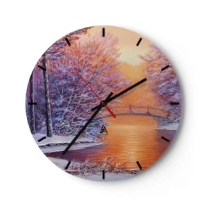 Vægur, Uret - Vinterlandskab med en bro over en flod, træer og sne - 30x30cm - Lad os mødes her - Moderne vægdekoration til stue, køkken og soveværelse ARTTOR