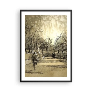 Plakat i sort ramme - Sepia-tonet parkillustration i skitsestil - 50x70cm - Et øjeblik med fjer - Moderne vægdekoration til stue og soveværelse ARTTOR