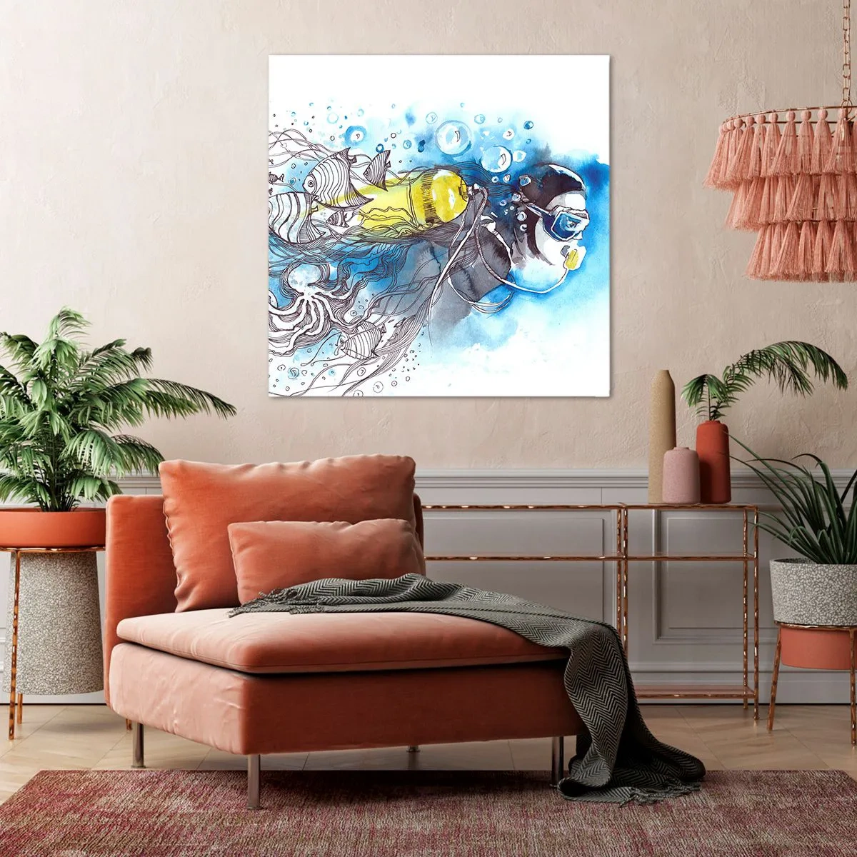 Lærredstryk - Billede på lærred - Stor blå - 60x60 cm