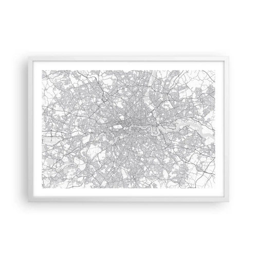 Plakat i hvid ramme - Kort over Londons labyrint - 70x50 cm