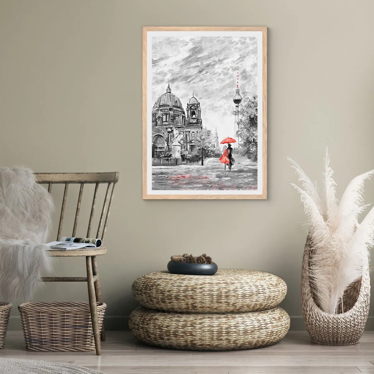 Plakat i ramme af lyst egetræ - Møde i Berlin - 30x40 cm