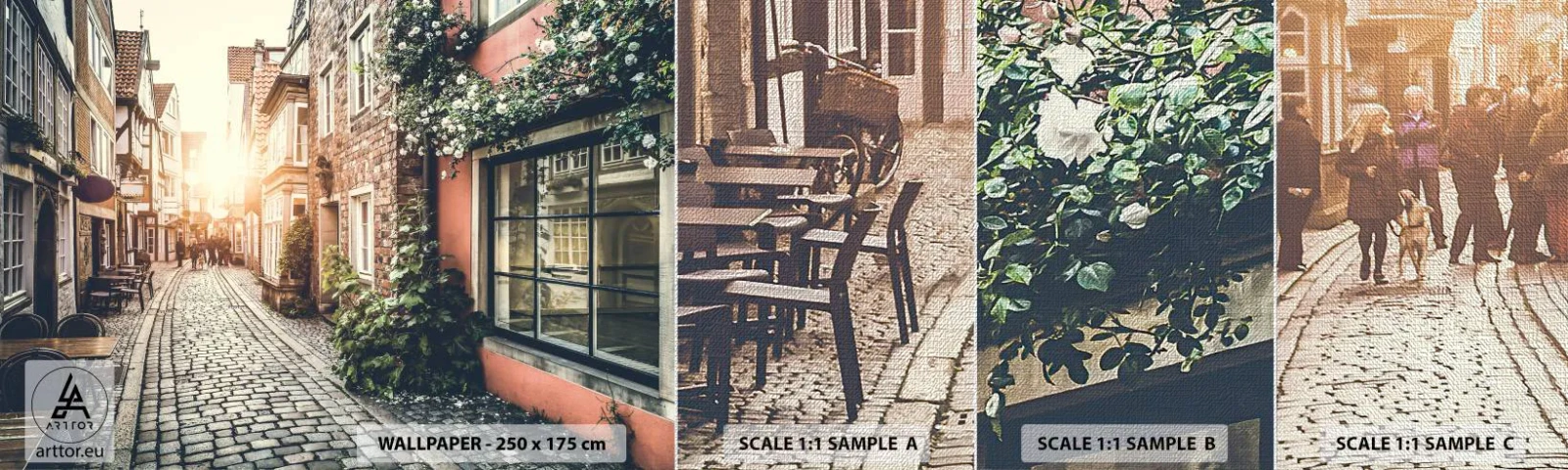 Prøve Fototapet Premium Canvas - En rosengyde i et lyserødt skær - By, Holland, Arkitektur - 100x30 cm