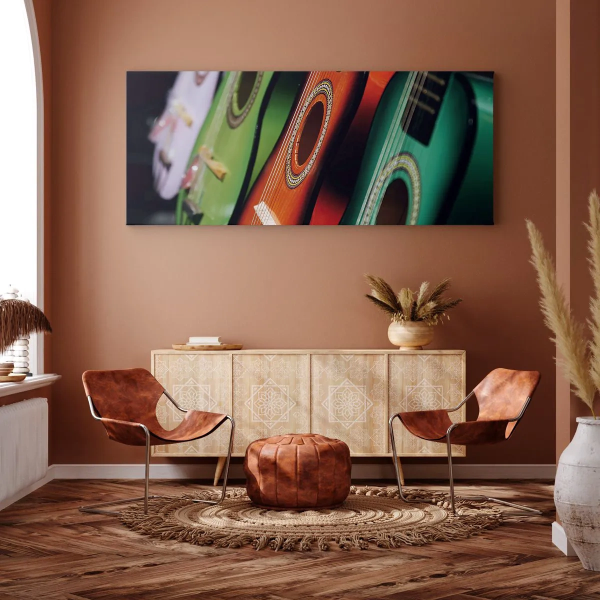 Lærredstryk - Billede på lærred - Guitaren har mange farver - 140x50 cm