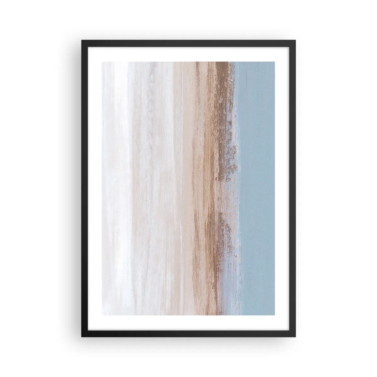 Plakat i sort ramme - Minimalistisk abstraktion i strandens og havets farver - 50x70cm - Tvetydigt landskab - Moderne vægdekoration til stue og soveværelse ARTTOR