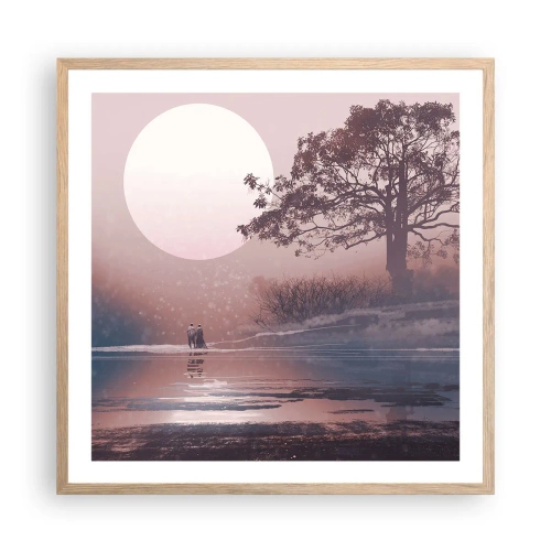 Plakat i ramme af lyst egetræ - Natlige mærkværdigheder - 60x60 cm