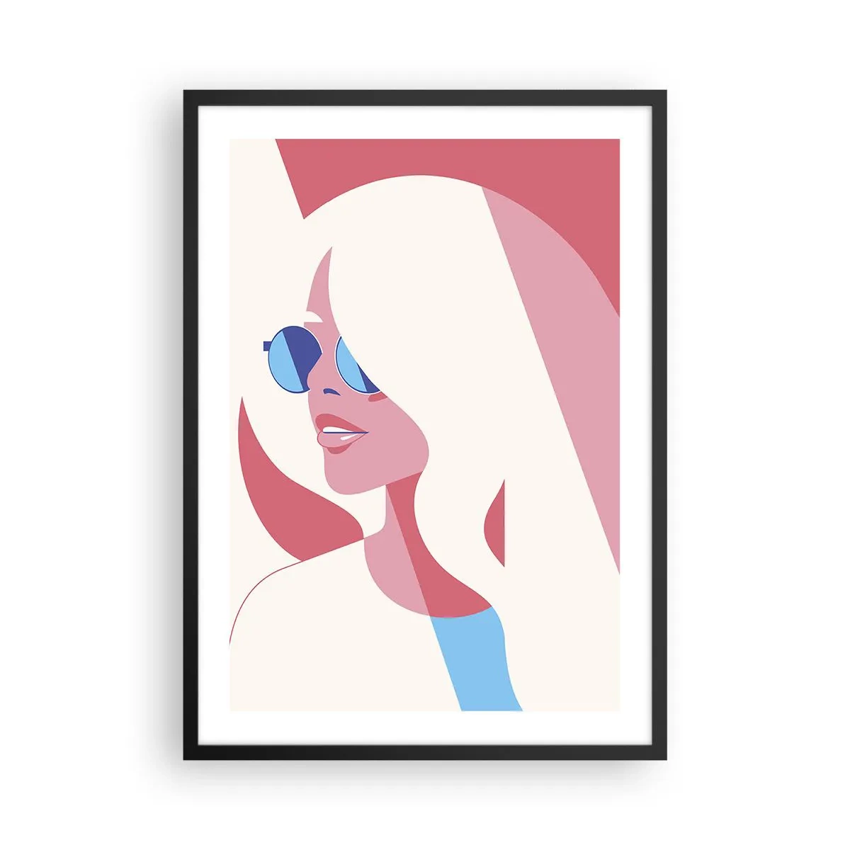 Plakat i sort ramme - Stiliseret portræt af en kvinde med solbriller - 50x70cm - Det var en blondine... - Moderne vægdekoration til stue og soveværelse ARTTOR