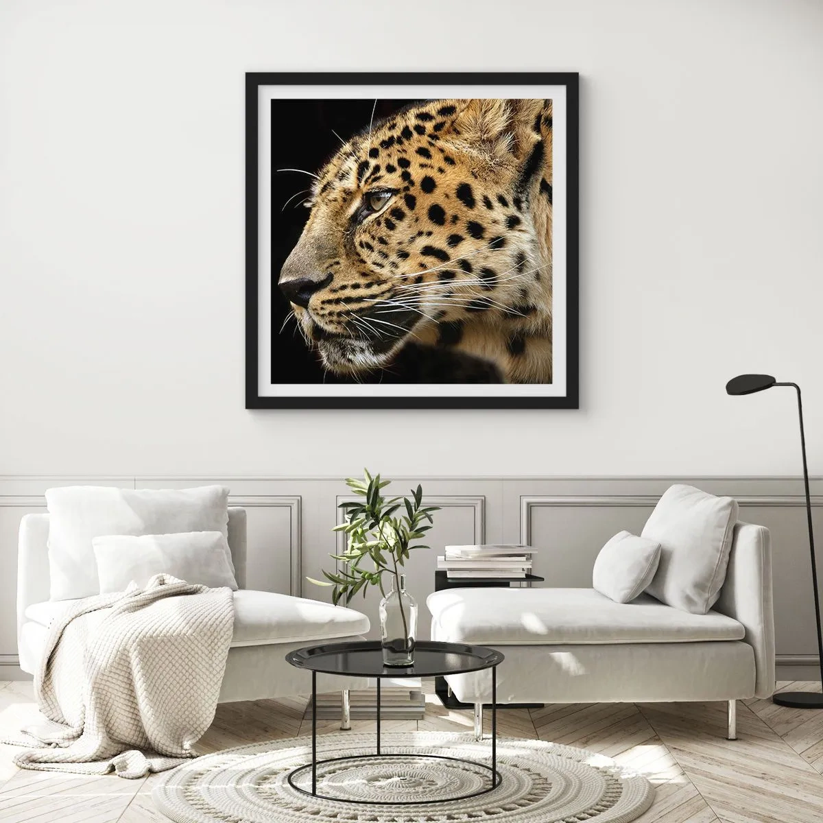 Plakat i sort ramme - Rolig, fokuseret, klar - 50x50 cm