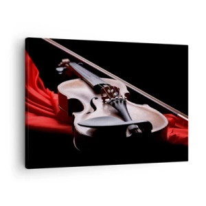 Lærredstryk - Billede på lærred - Violin på rødt stof med sort baggrund - 70x50cm - Musik af følelser - Moderne vægdekoration til stue og soveværelse ARTTOR