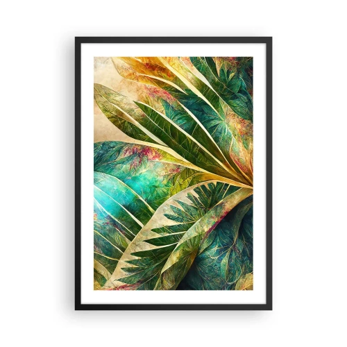 Plakat i sort ramme - En bladrig komposition i grønne og gyldne toner - 50x70cm - Farver fra troperne - Moderne vægdekoration til stue og soveværelse ARTTOR