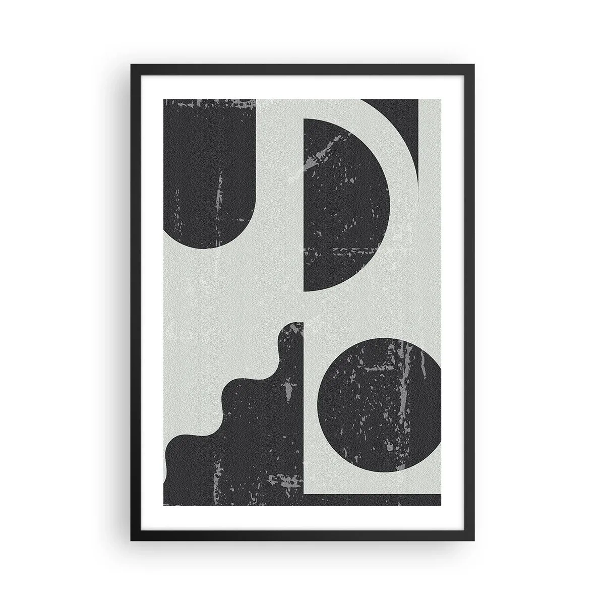 Plakat i sort ramme - Abstrakt geometrisk komposition i sort og grå - 50x70cm - Komposition over og under - Moderne vægdekoration til stue og soveværelse ARTTOR