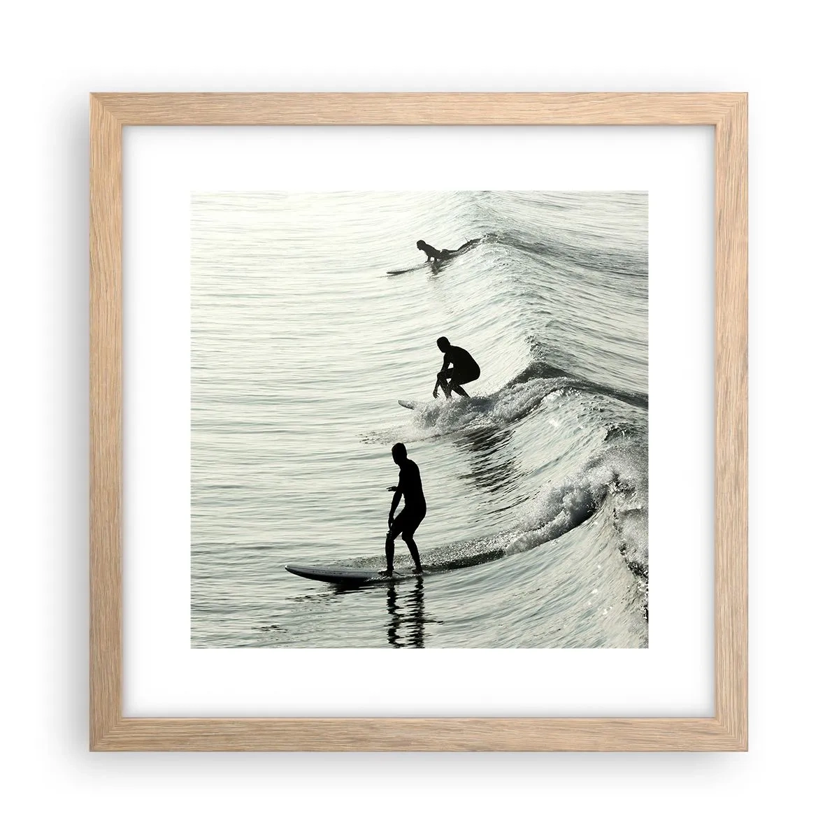 Plakat i ramme af lyst egetræ - Mødet med bølgen - 30x30 cm