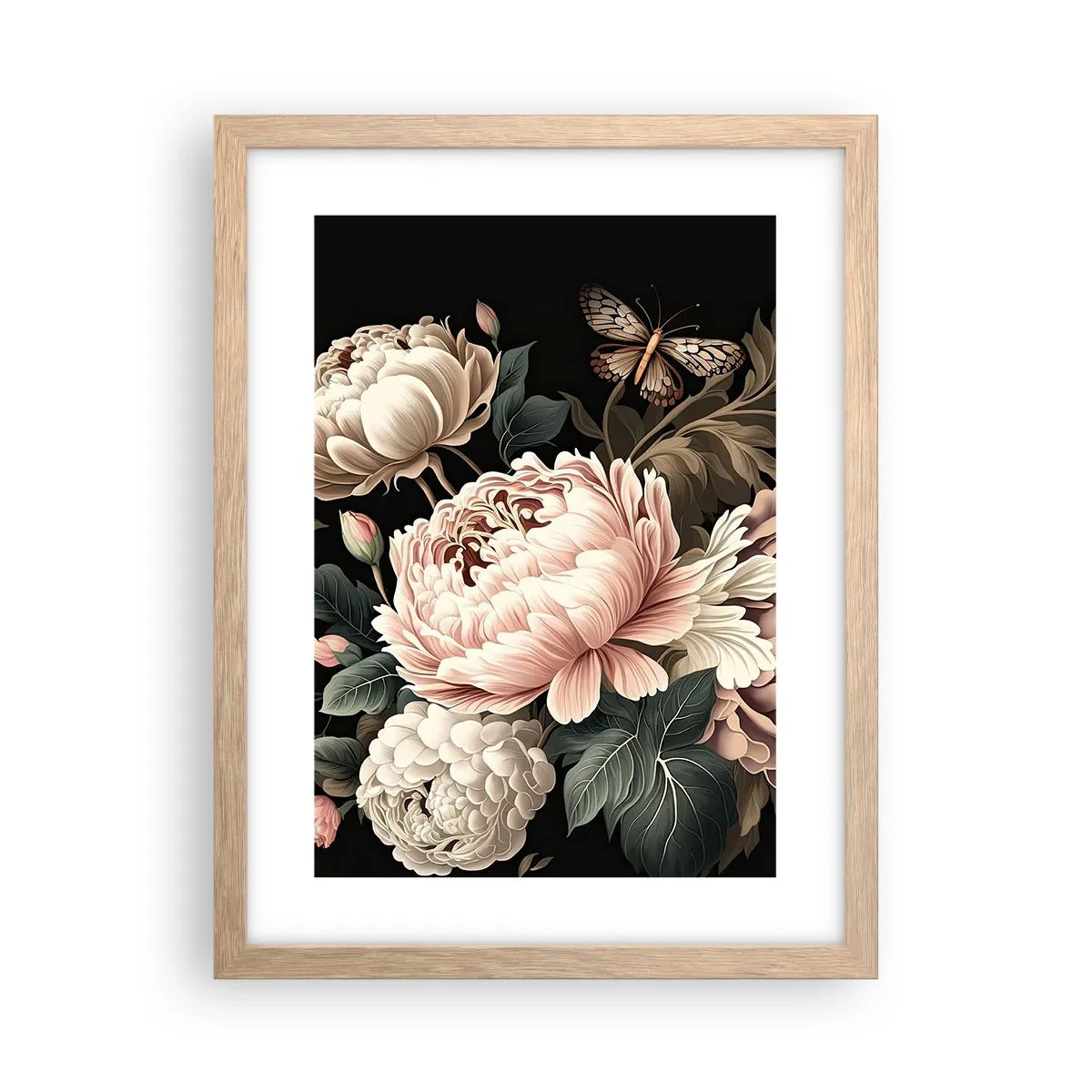 Plakat i ramme af lyst egetræ - I barok stil - 30x40 cm