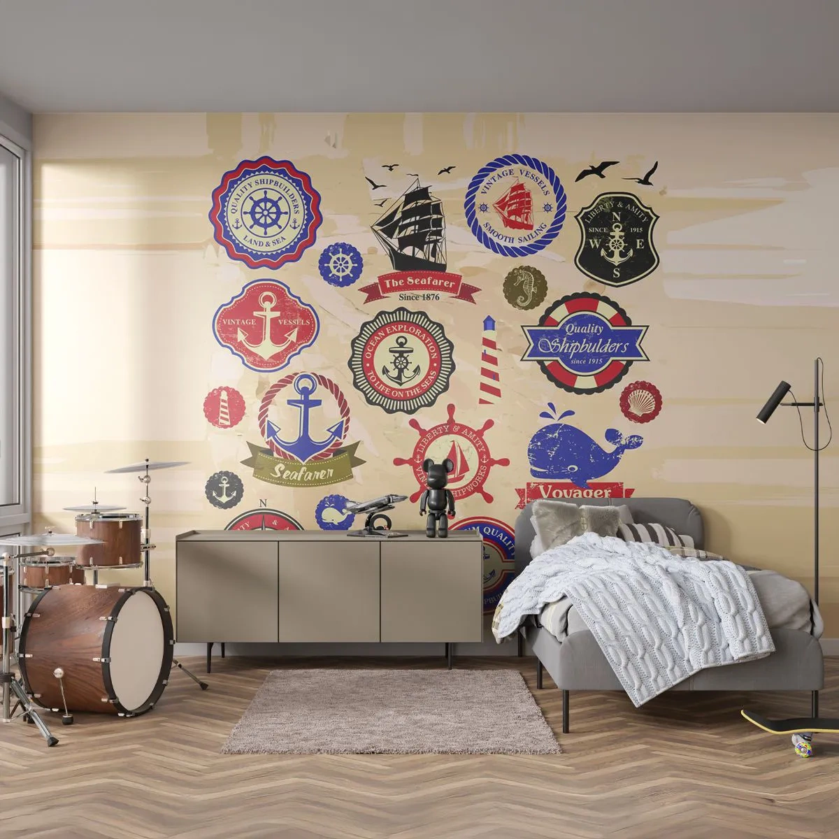 Fototapet Selvklæbende Deluxe Sticker - Sejlsportsbroderskab - Nautisk, Anker, Kompas - 150x105 cm