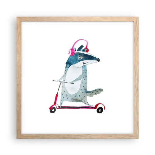 Plakat i ramme af lyst egetræ - Grævlingens glæder - 40x40 cm