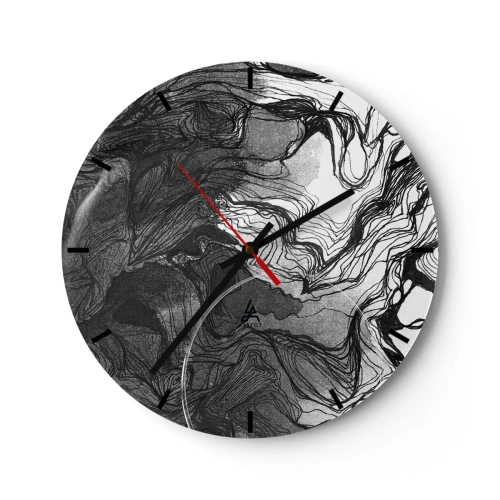 Vægur, Uret - Sort-hvid abstraktion med flydende linjer og tekstur - 30x30cm - Forviklet i drømme - Moderne vægdekoration til stue, køkken og soveværelse ARTTOR