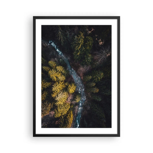 Plakat i sort ramme - Et fugleperspektiv af en skovbæk - 50x70cm - Hurtigt, stadig hurtigere - Moderne vægdekoration til stue og soveværelse ARTTOR