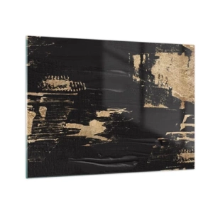 Billede på glas - Sort og guld abstraktion med en penselstrøgslignende tekstur - 70x50cm - Et spor af berøring - Moderne vægdekoration til stue og soveværelse ARTTOR