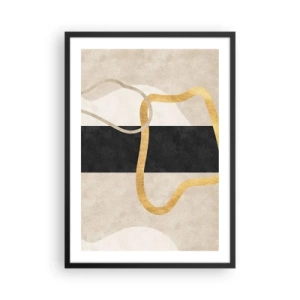 Plakat i sort ramme - Abstrakt komposition med sort, guld og en neutral baggrund - 50x70cm - Sløjfeformede former - Moderne vægdekoration til stue og soveværelse ARTTOR