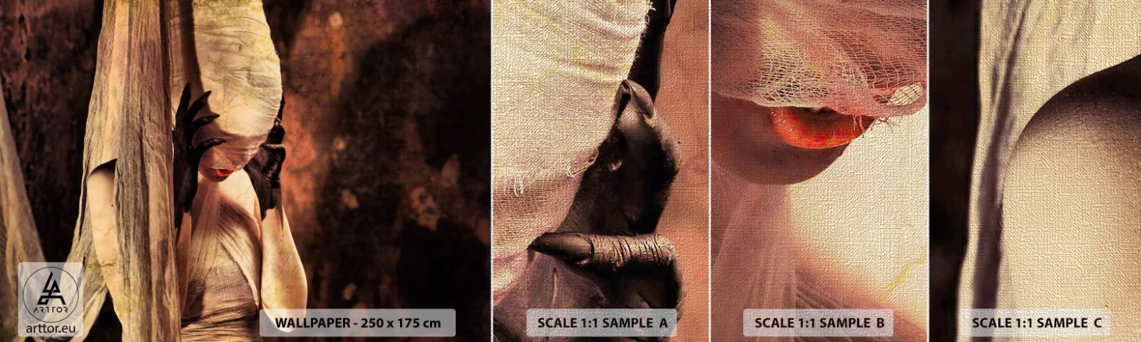 Prøve Fototapet Premium Canvas - Mellem godt og ondt - Teater, Stykke, Mand - 100x30 cm