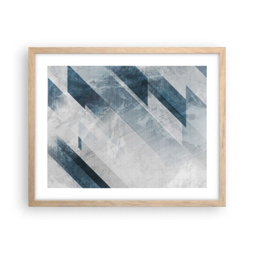 Plakat i ramme af lyst egetræ - Rumlig komposition - bevægelse af gråtoner - 50x40 cm