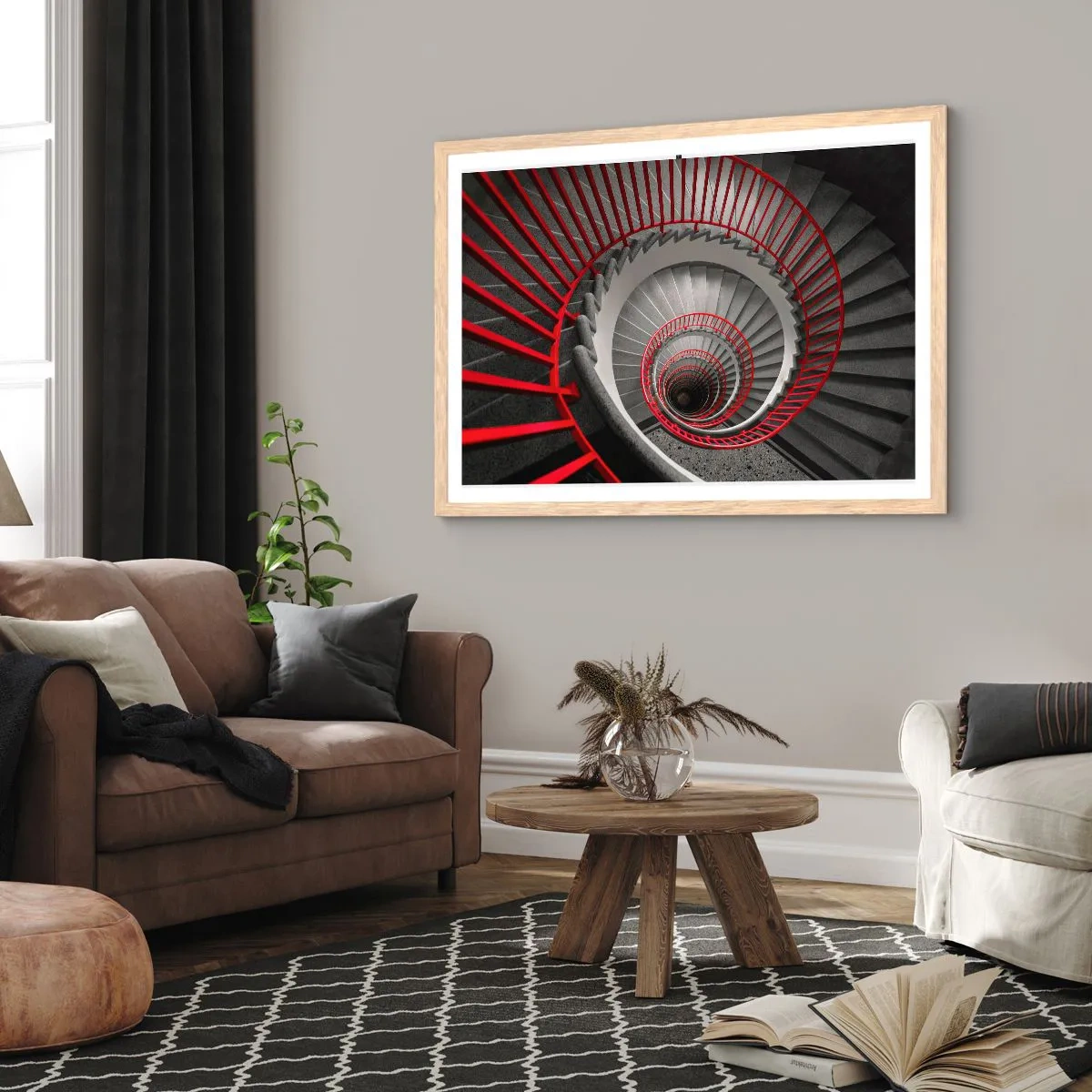 Plakat i ramme af lyst egetræ - Arkitektoniske lege - 100x70 cm