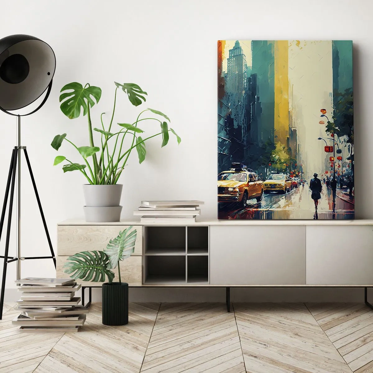 Lærredstryk - Billede på lærred - New York - her er selv regnen farverig - 50x70 cm