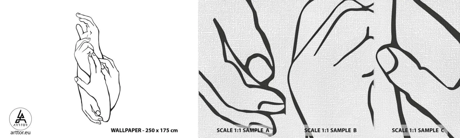 Prøve Fototapet Premium Canvas - God berøring - Hænder, Linje, Minimalisme - 100x30 cm