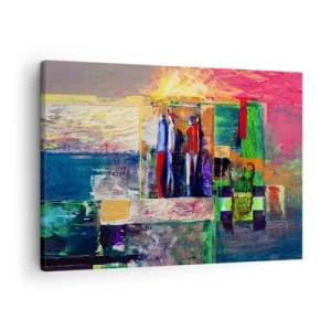 Lærredstryk - Billede på lærred - Abstrakt komposition med figurer og geometriske mønstre - 70x50cm - Forhold og følelser - Moderne vægdekoration til stue og soveværelse ARTTOR