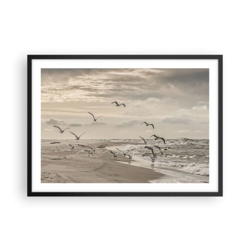 Plakat i sort ramme - Havet brummer, fuglene synger - 70x50 cm