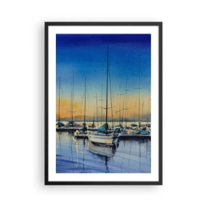 Plakat i sort ramme - En malerisk scene af sejlbåde i en havn ved solnedgang - 50x70cm - Slutningen på en god dag - Moderne vægdekoration til stue og soveværelse ARTTOR