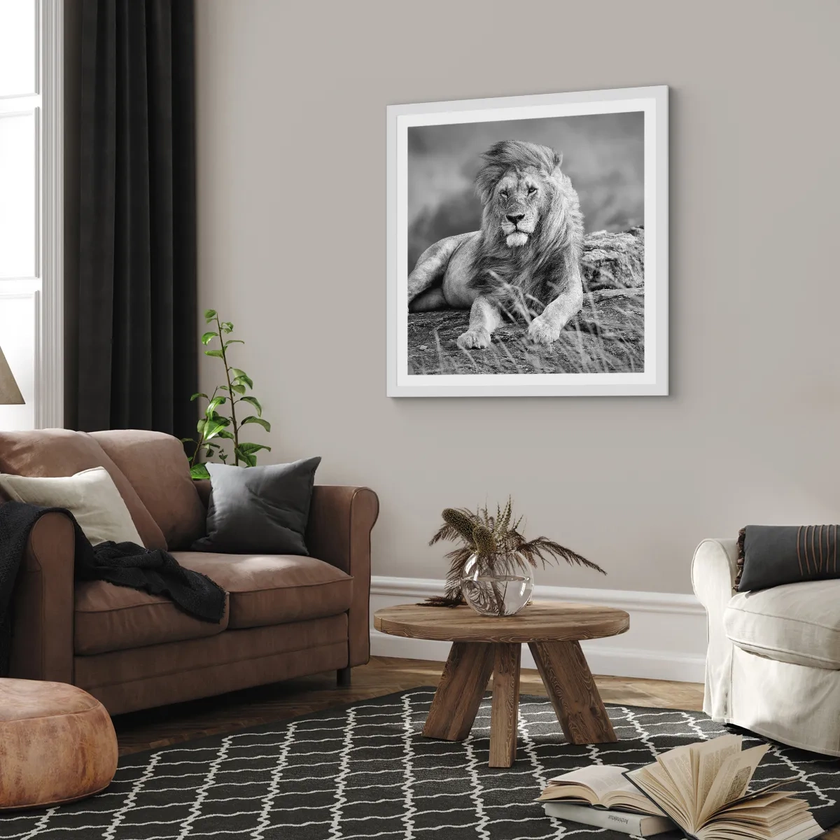 Plakat i hvid ramme - Kongelig siesta - 40x40 cm