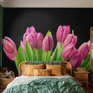 Fototapet Selvklæbende Deluxe Sticker - Forårets lilla glæde - Blomster, Tulipaner, Buket blomster - 100x70 cm