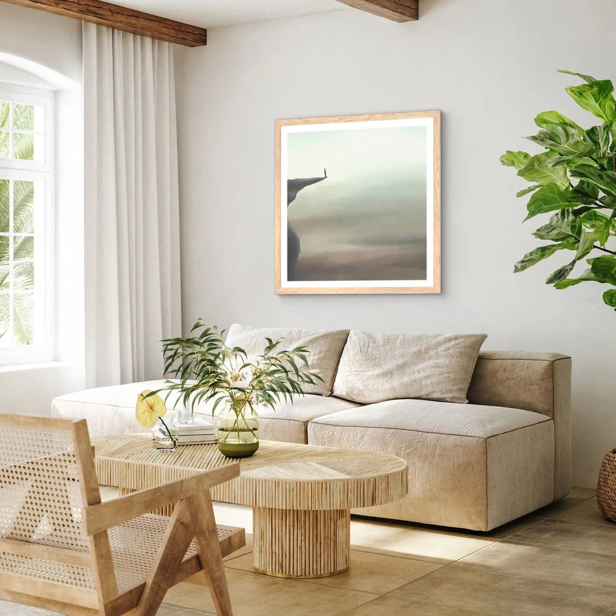 Plakat i ramme af lyst egetræ - Opad, selvfølgelig! - 40x40 cm