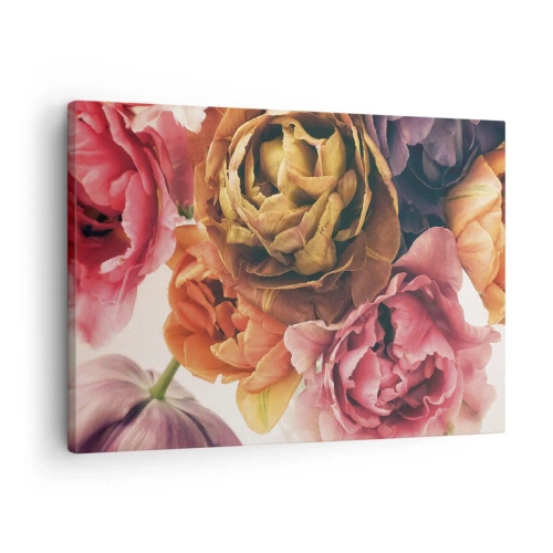 Lærredstryk - Billede på lærred - En buket af forskellige blomster i intense farver - 70x50cm - Fejring af livet - Moderne vægdekoration til stue og soveværelse ARTTOR