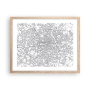 Plakat i ramme af lyst egetræ - Kort over Londons labyrint - 50x40 cm