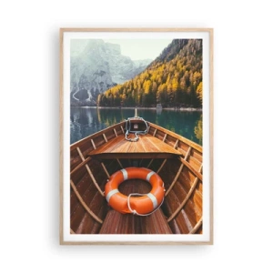 Plakat i ramme af lyst egetræ - Bjergtur - 70x100 cm