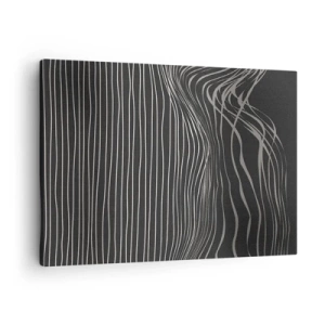 Lærredstryk - Billede på lærred - Hvide linjer på en mørkegrå baggrund i et abstrakt arrangement - 70x50cm - Rytme og accent - Moderne vægdekoration til stue og soveværelse ARTTOR