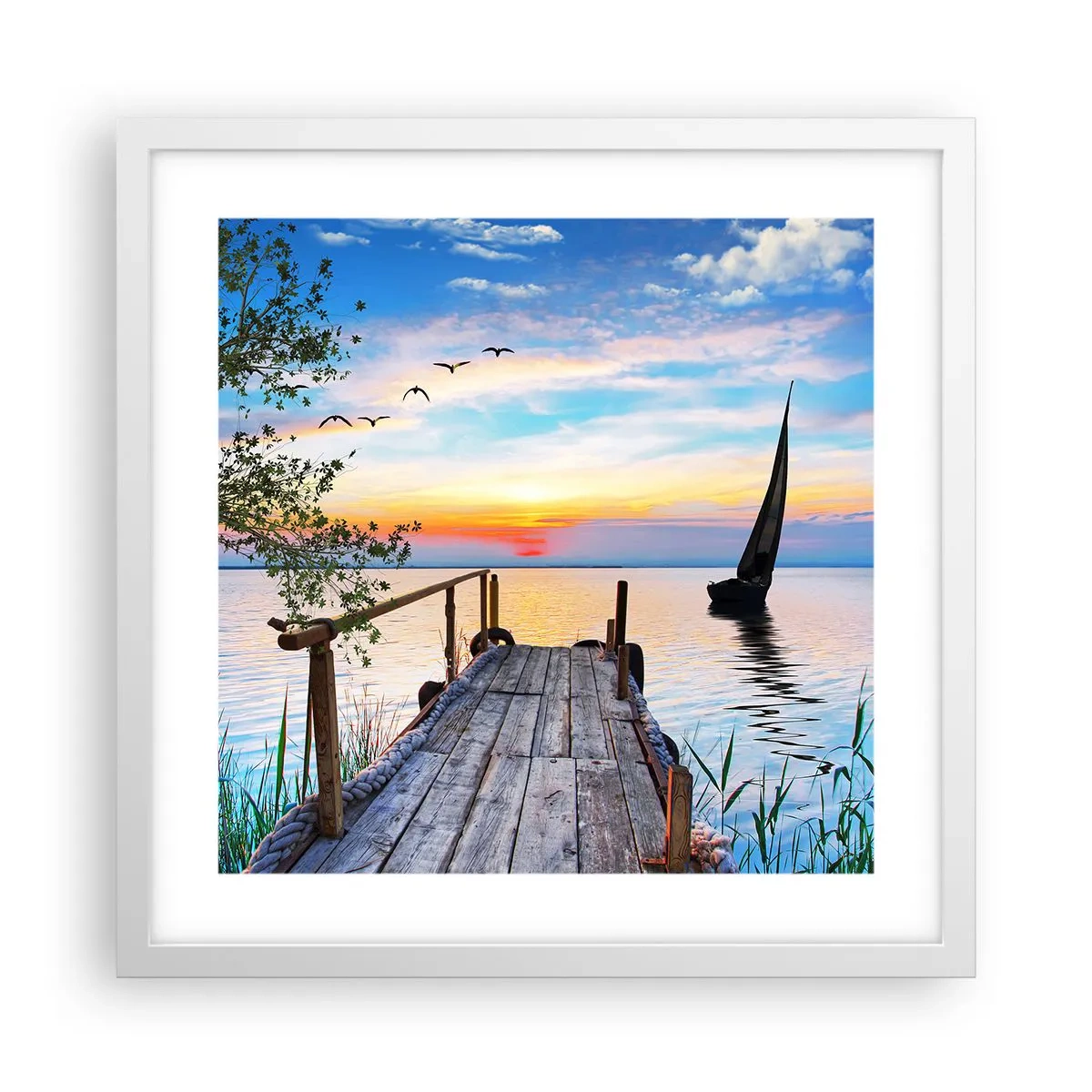 Plakat i hvid ramme - Godaften - 40x40 cm