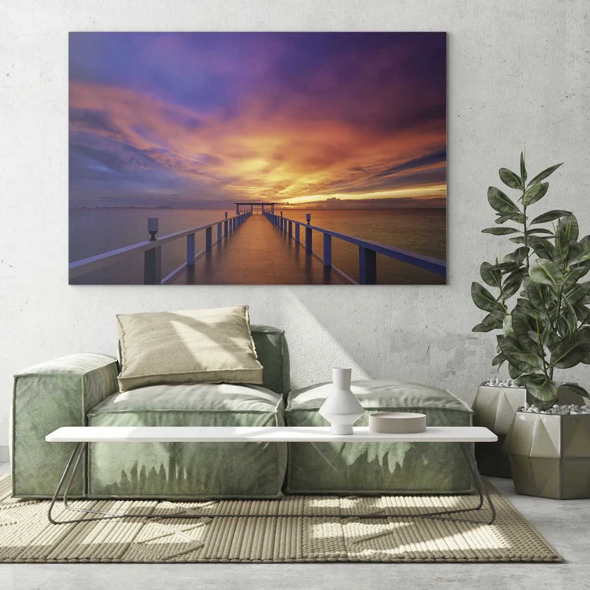 Billede på glas - Molen med solnedgangens baggrund - 70x50cm - Uden ende - Moderne vægdekoration til stue og soveværelse ARTTOR