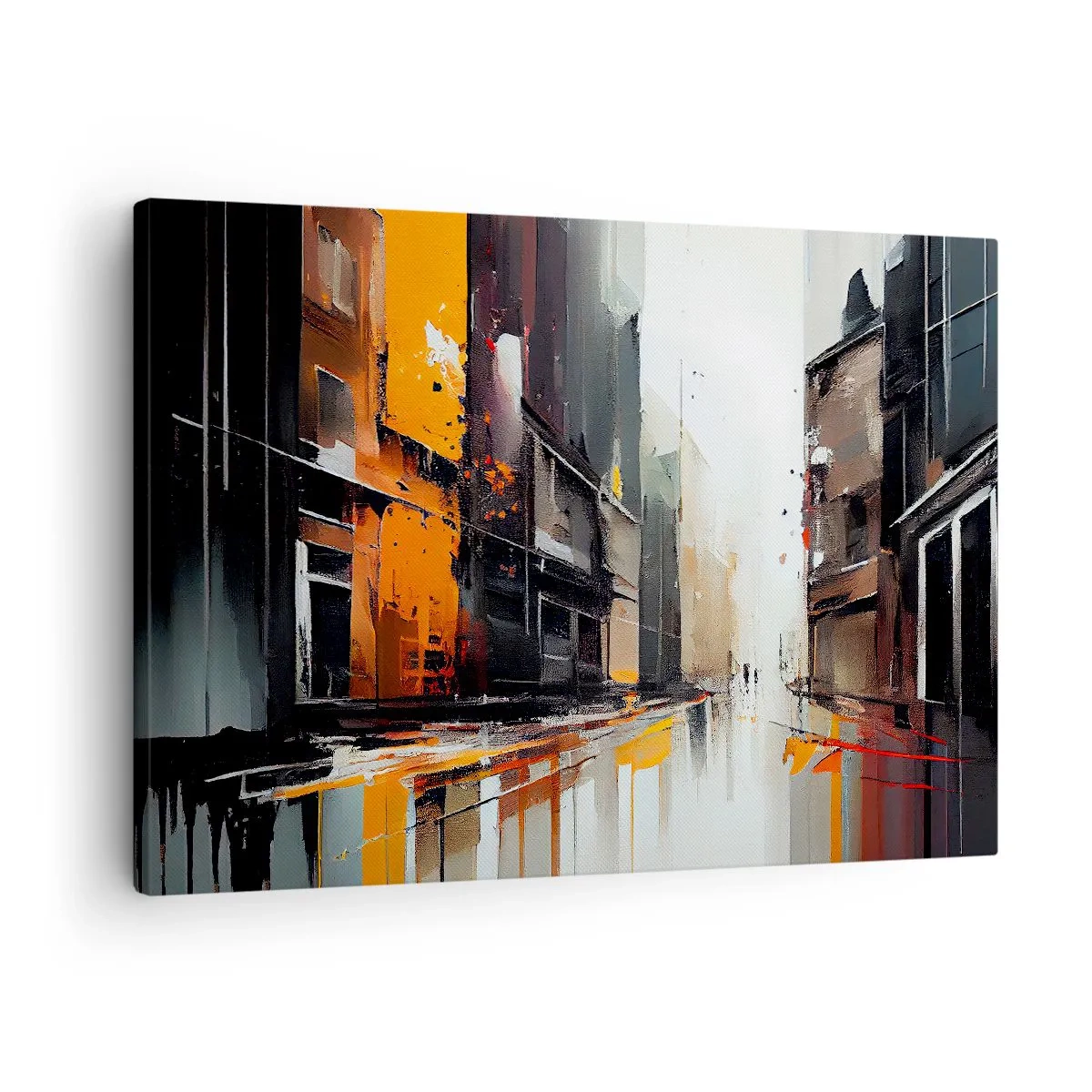 Lærredstryk - Billede på lærred - Abstrakt udsigt over en bygade i regnvejr - 70x50cm - Regnfuld dag - Moderne vægdekoration til stue og soveværelse ARTTOR