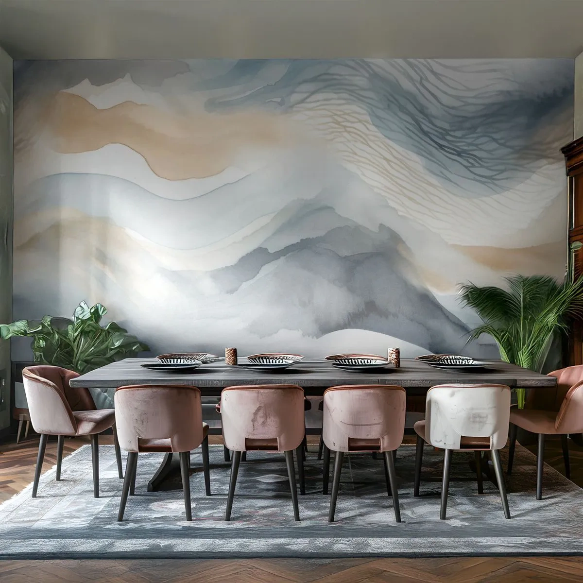 Fototapet Premium Sand - Abstraktion af sne og tåge - Stykke, Akvarel, Minimalisme - 500x350 cm