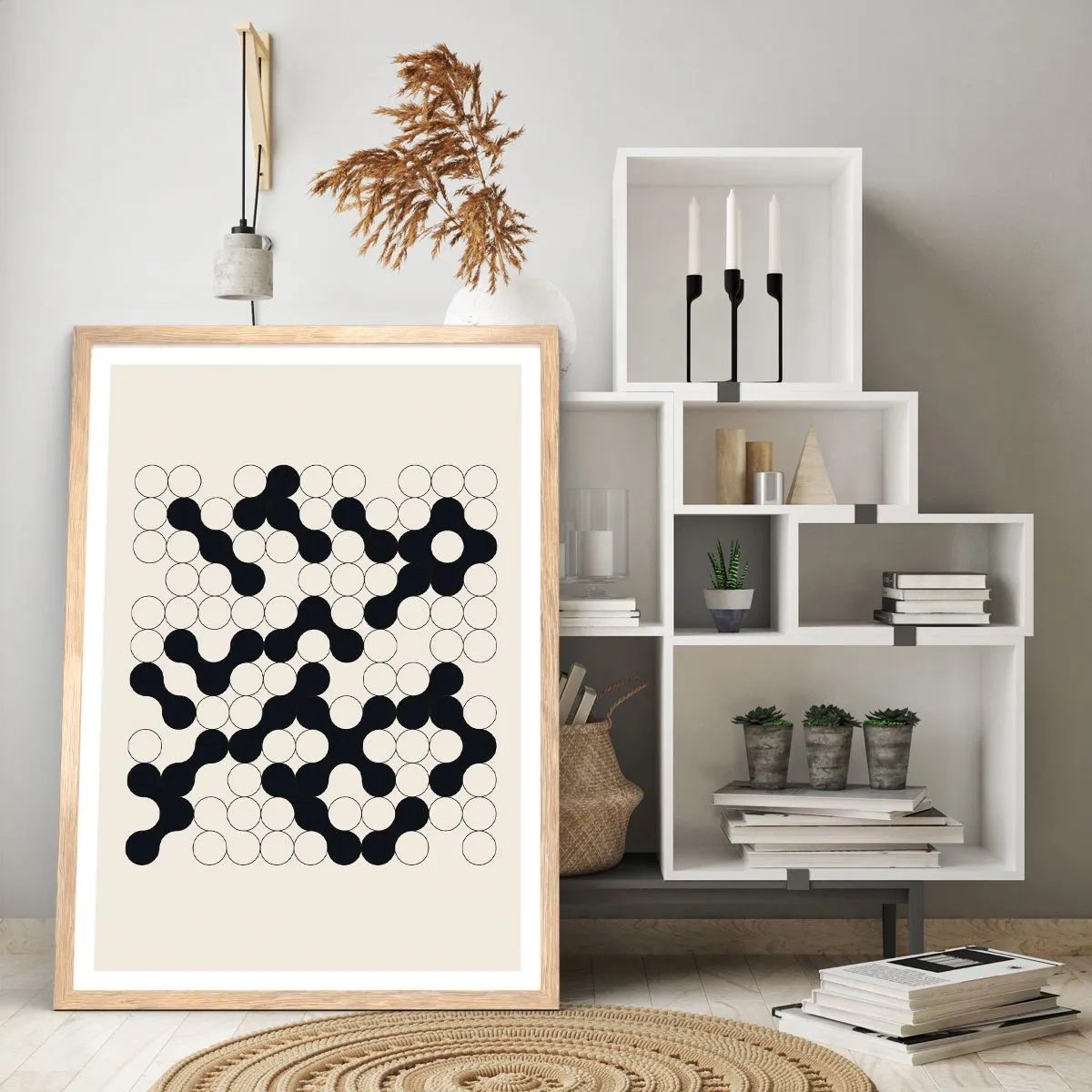 Plakat i ramme af lyst egetræ - Kinesisk spil - variation - 40x50 cm