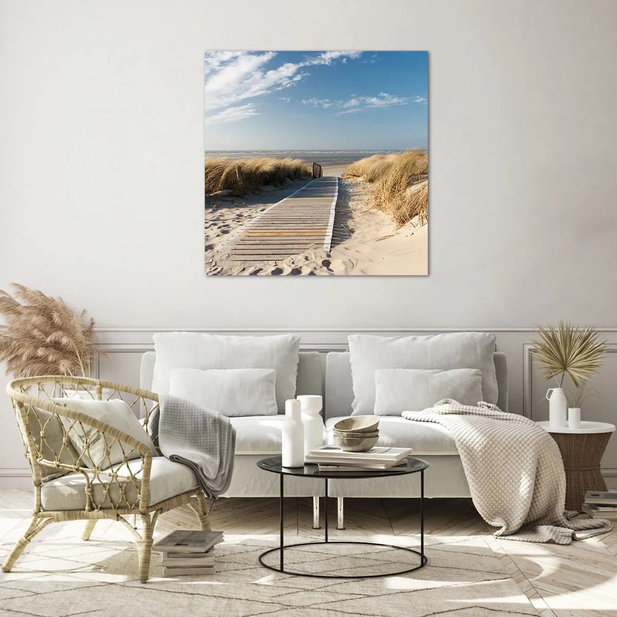 Billede på glas - Bag klitten, i græssets summen - 50x50 cm