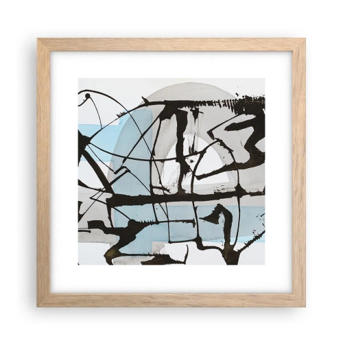 Plakat i ramme af lyst egetræ - Ikke desto mindre blå - 30x30 cm