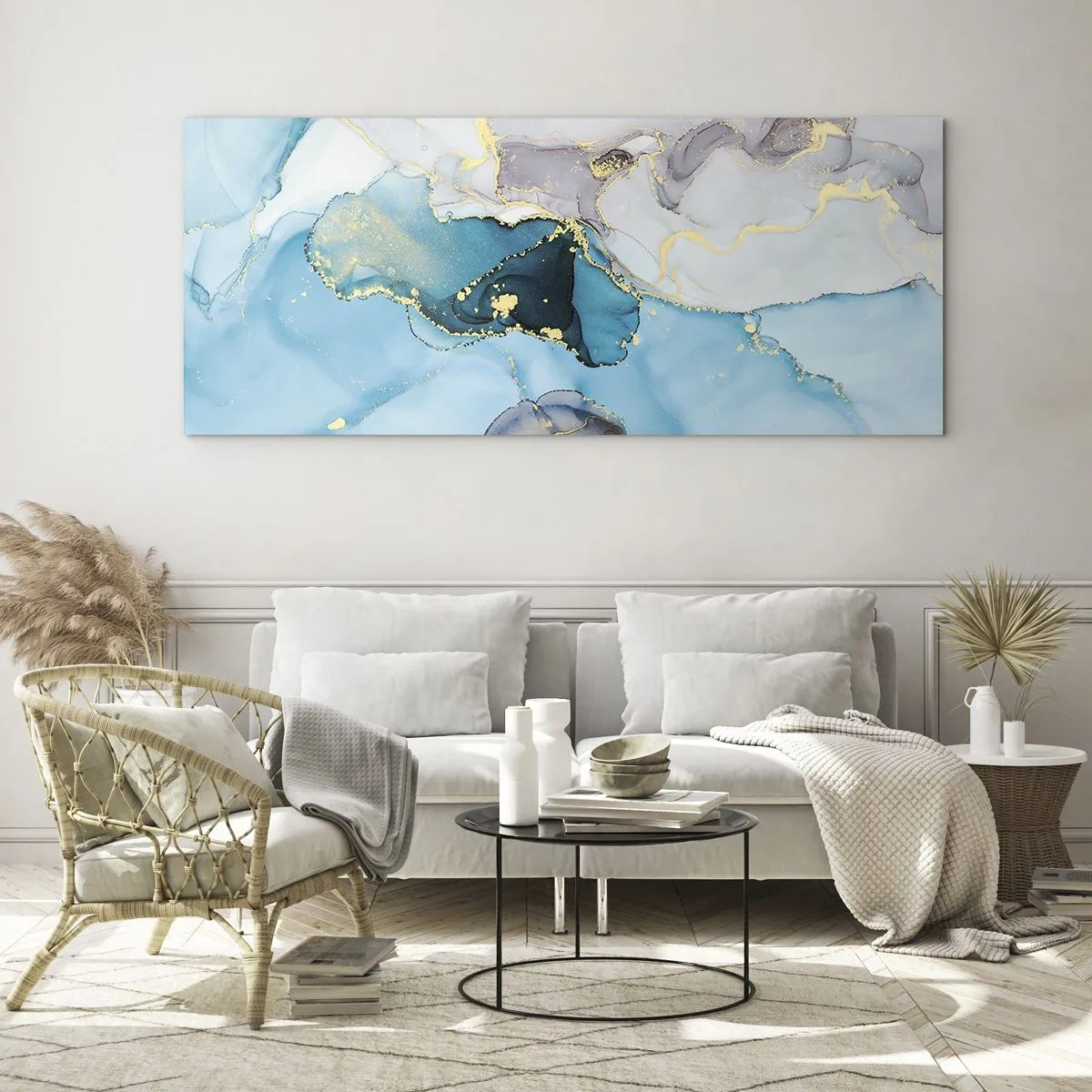 Billede på glas - En undersøgelse af mødet mellem grå og turkis - 120x50 cm
