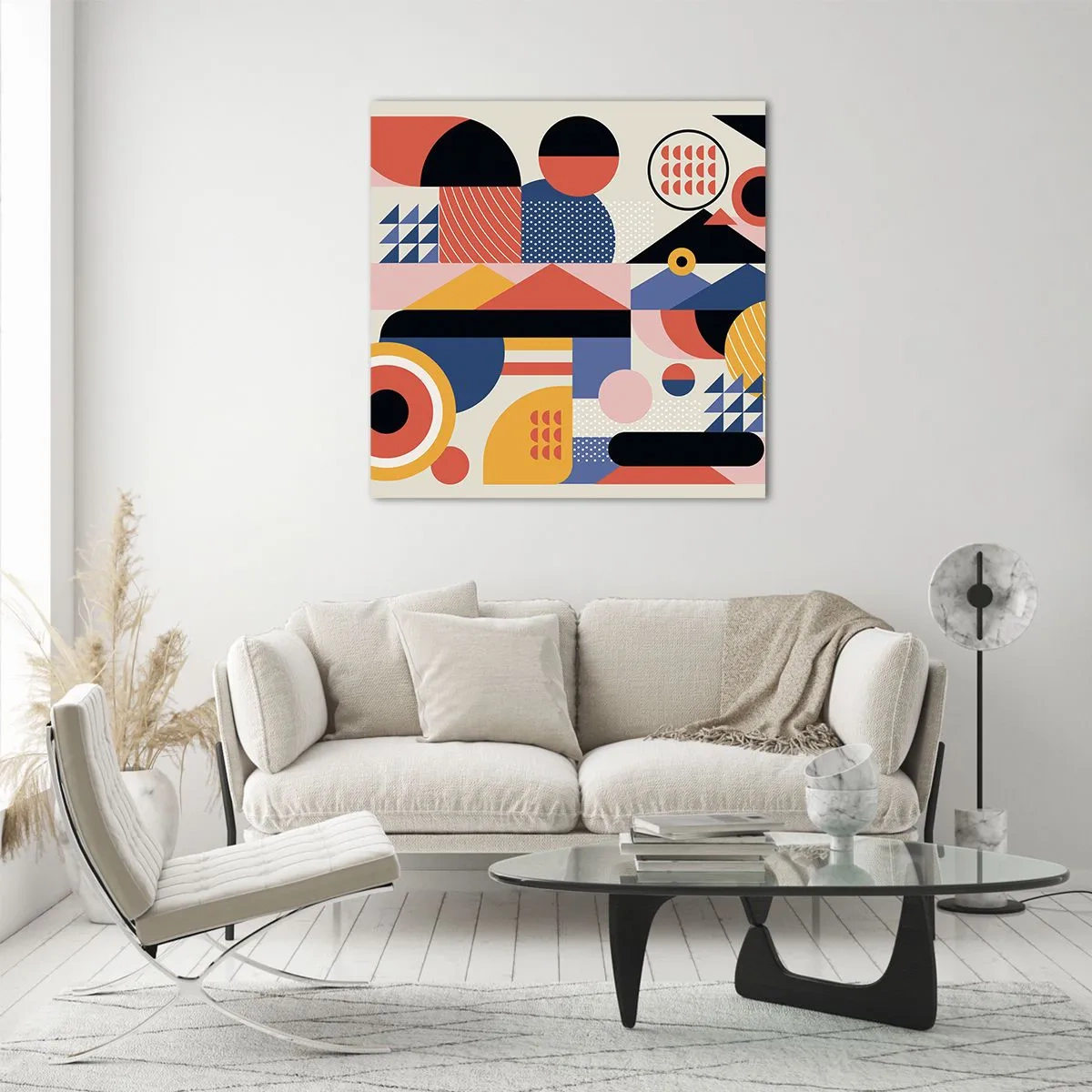 Billede på glas - Komposition: Leg - 70x70 cm