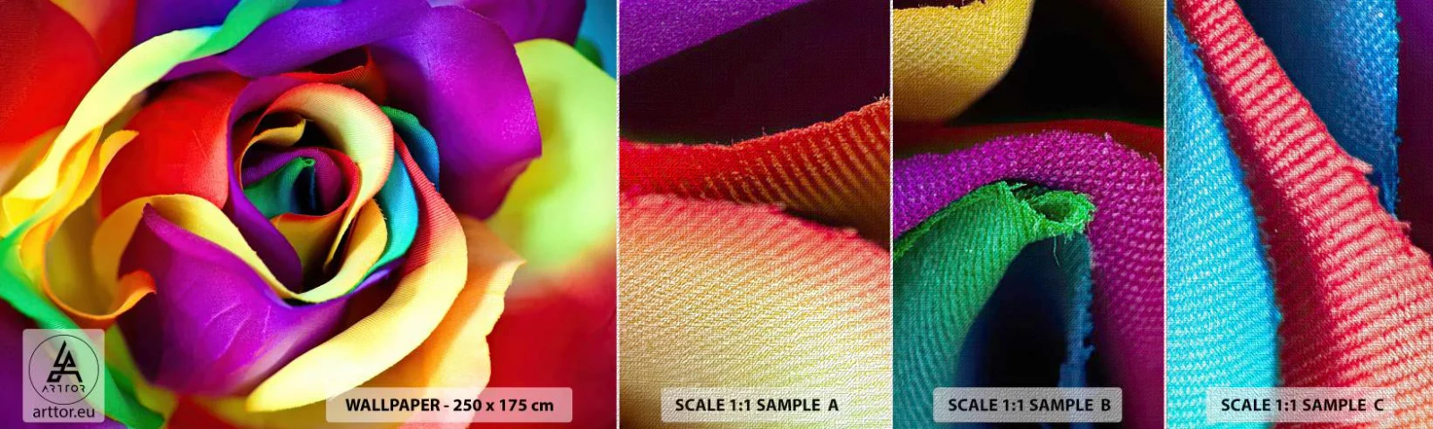 Prøve Fototapet Premium Canvas - Dette er umuligt - Abstraktion, Blomst, Farverig Rose - 100x30 cm