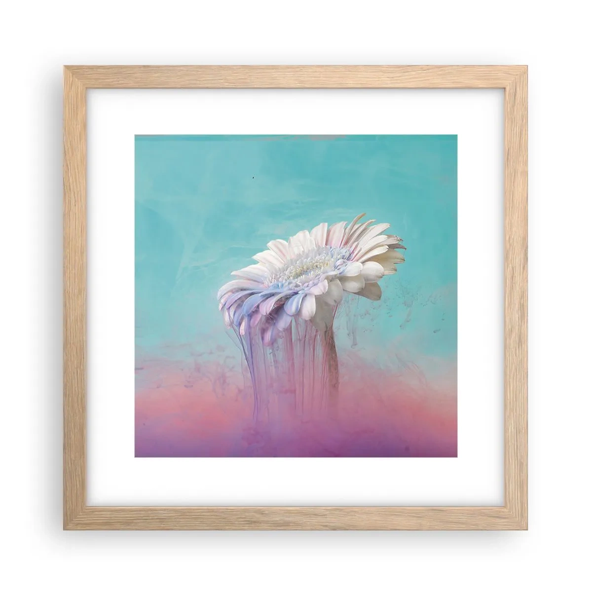 Plakat i ramme af lyst egetræ - Blomster efter døden - 30x30 cm