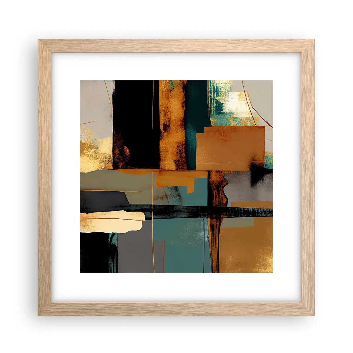 Plakat i ramme af lyst egetræ - Abstraktion - lys og skygge - 30x30 cm