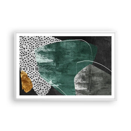 Plakat i hvid ramme - Farverig abstraktion med en guldflager - 91x61 cm
